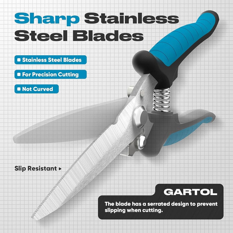 GARTOL 8" Scissors All Purpose Heavy Duty - Razor-sharp Tin Snips for Sheet Metal, Electrical Wires, Insulation, Ropes, Cardboard | Electrician Tools with Cable Notch, Ergonomic Grip | DIY Scissors - Image 3
